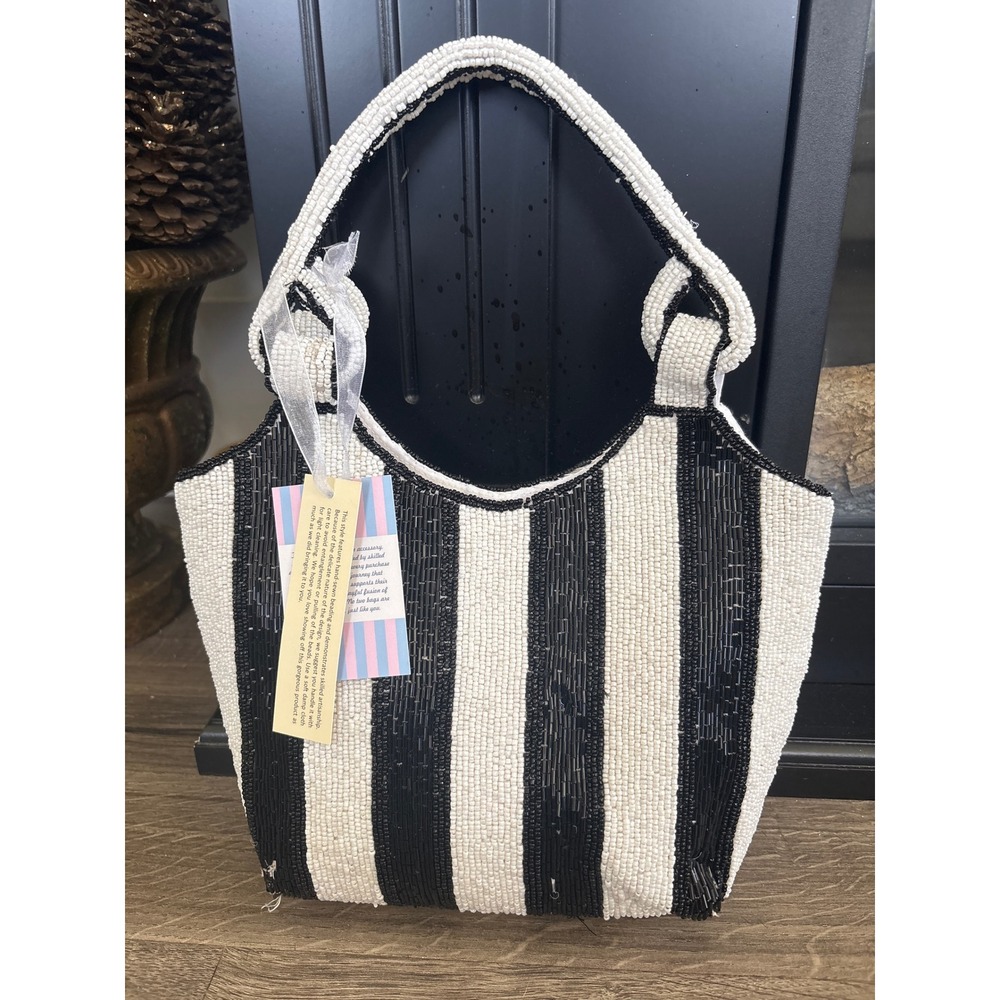 Handcrafted Beaded Black & White Striped Mini HandBag India NWT TikTok Viral